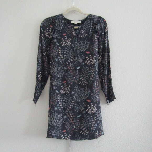Loft Tunic Dress XS Petite Gray Floral Romantic Boho Casual Fall - Picture 1 of 11